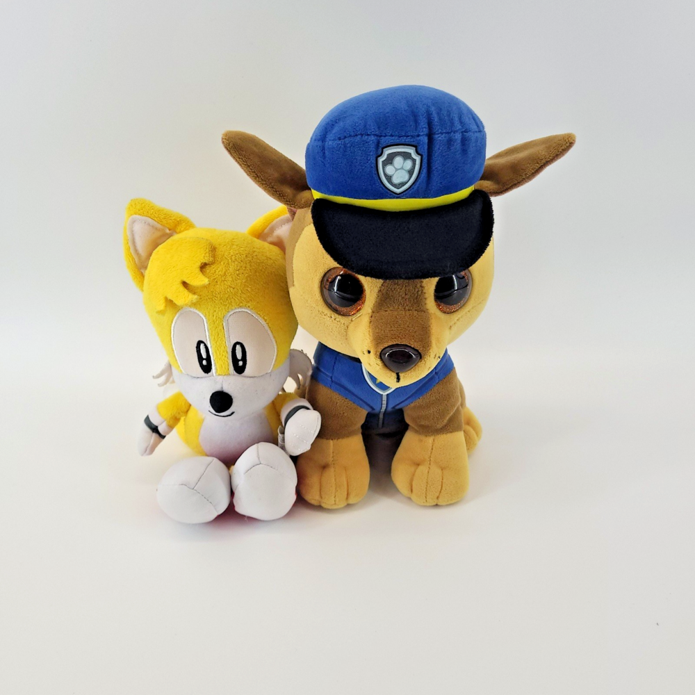 Paw Patrol Chase Ty Beanie Babie & Sonic Tails Plush Lot of 2 Stuffed Animals